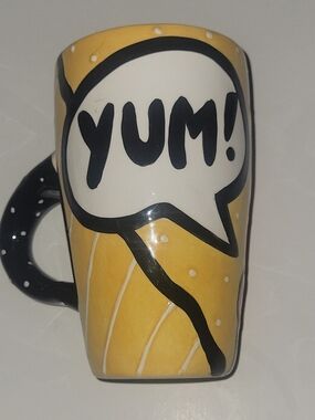 Yellow 'YUM!' Ceramic Mug with Black Handle